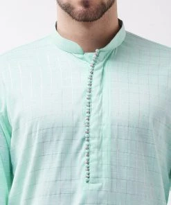 VASTRAMAY Men's Aqua Blue Cotton Blend Kurta