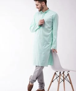 Vastramay Men's Aqua Blue And Grey Cotton Blend Kurta Pyjama Set 14 Vastramay Men's Aqua Blue And Grey Cotton Blend Kurta Pyjama Set