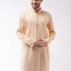 VASTRAMAY Men's Peach Cotton Blend Kurta Buy 1 Get 1 1 VASTRAMAY Men's Peach Cotton Blend Kurta Buy 1 Get 1