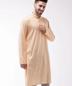 VASTRAMAY Men's Peach Cotton Blend Kurta Buy 1 Get 1