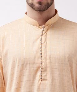 VASTRAMAY Men's Peach Cotton Blend Kurta Buy 1 Get 1