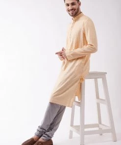 VASTRAMAY Men's Peach Cotton Blend Kurta Buy 1 Get 1