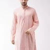 VASTRAMAY Men's Pink Cotton Blend Kurta