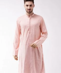 VASTRAMAY Men's Pink Cotton Blend Kurta