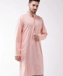 VASTRAMAY Men's Pink Cotton Blend Kurta