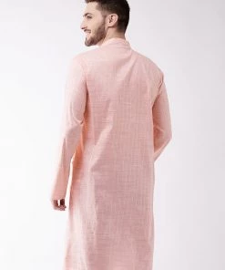 VASTRAMAY Men's Pink Cotton Blend Kurta