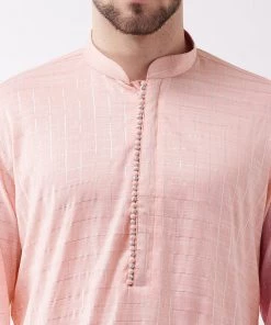 VASTRAMAY Men's Pink Cotton Blend Kurta