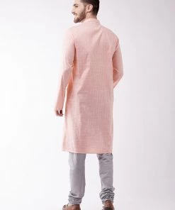 Vastramay Men's Pink And Grey Cotton Blend Kurta Pyjama Set 11 Vastramay Men's Pink And Grey Cotton Blend Kurta Pyjama Set
