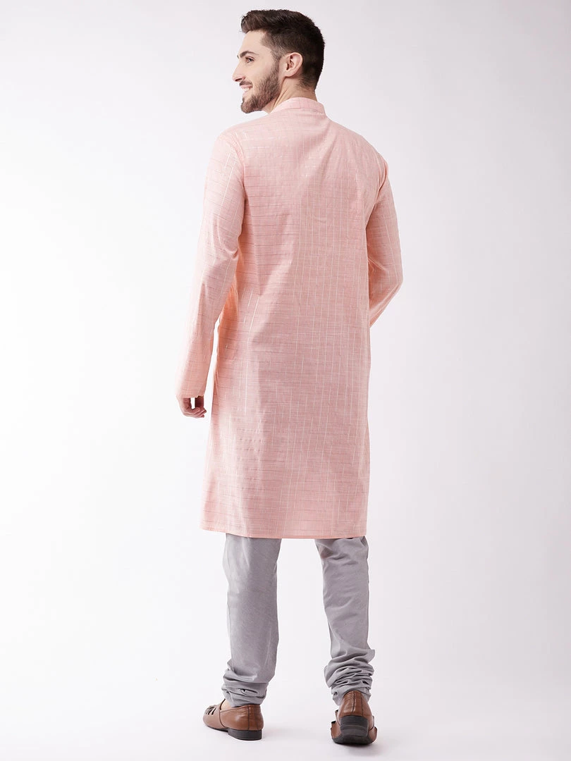 Vastramay Men's Pink And Grey Cotton Blend Kurta Pyjama Set 5 Vastramay Men's Pink And Grey Cotton Blend Kurta Pyjama Set