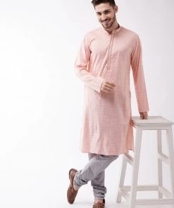 Vastramay Men's Pink And Grey Cotton Blend Kurta Pyjama Set 14 Vastramay Men's Pink And Grey Cotton Blend Kurta Pyjama Set
