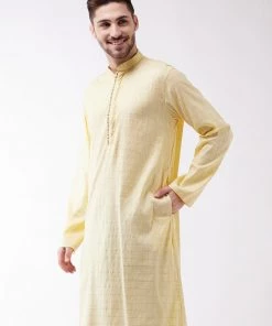 VASTRAMAY Men's Yellow Cotton Blend Kurta