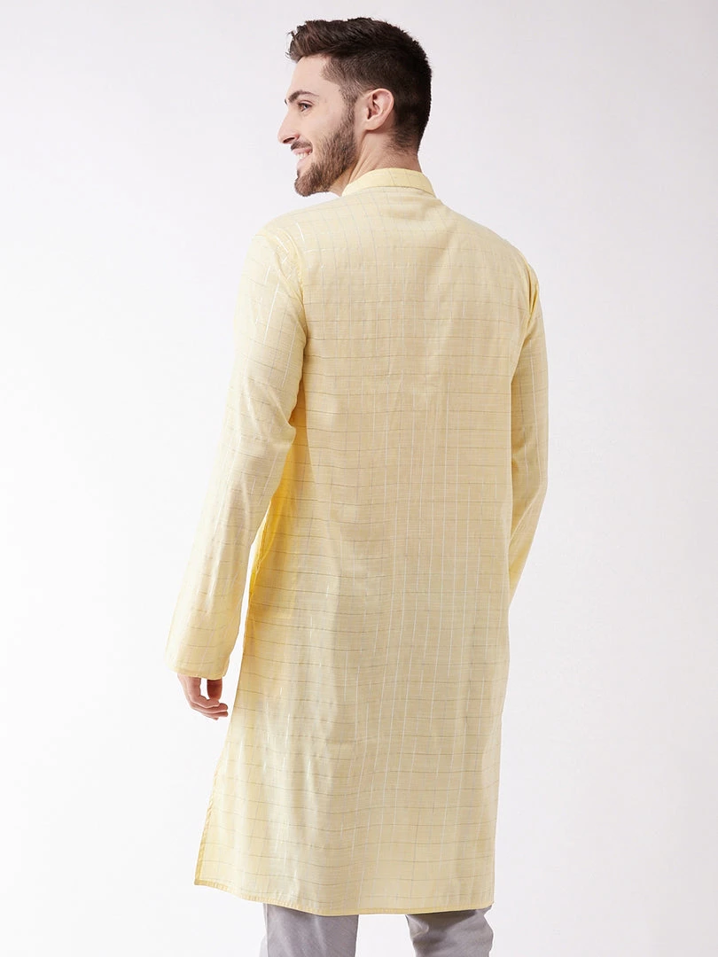 VASTRAMAY Men's Yellow Cotton Blend Kurta 5 VASTRAMAY Men's Yellow Cotton Blend Kurta