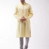 VASTRAMAY Men's Yellow And Grey Cotton Blend Kurta Pyjama Set