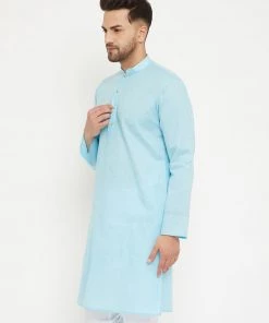 VASTRAMAY Men's Aqua Cotton Blend Kurta 11 VASTRAMAY Men's Aqua Cotton Blend Kurta