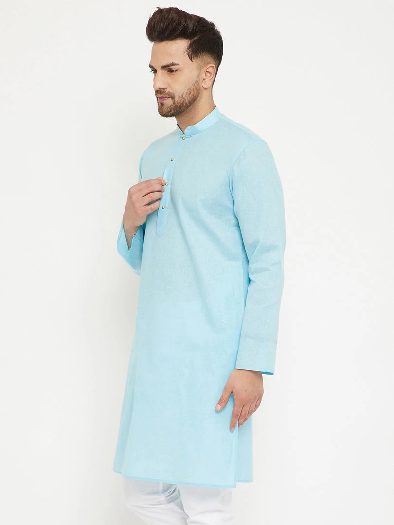 VASTRAMAY Men's Aqua Cotton Blend Kurta 5 VASTRAMAY Men's Aqua Cotton Blend Kurta