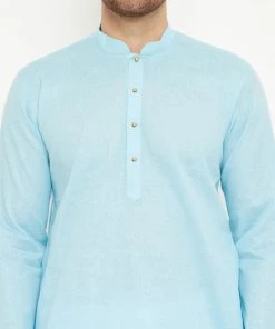 VASTRAMAY Men's Aqua Cotton Blend Kurta 12 VASTRAMAY Men's Aqua Cotton Blend Kurta