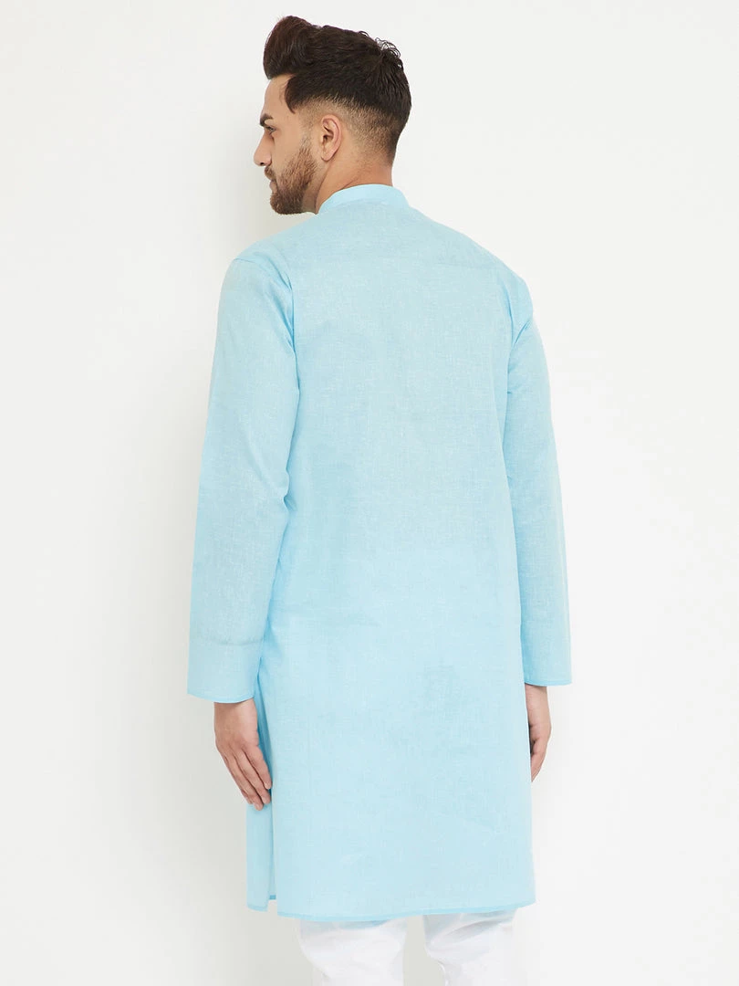 VASTRAMAY Men's Aqua Cotton Blend Kurta 7 VASTRAMAY Men's Aqua Cotton Blend Kurta