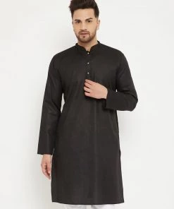 Vastramay Men's Black Cotton Blend Kurta