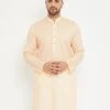 Vastramay Men's Cream Cotton Blend Kurta