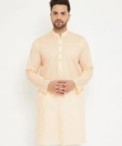 Vastramay Men's Cream Cotton Blend Kurta