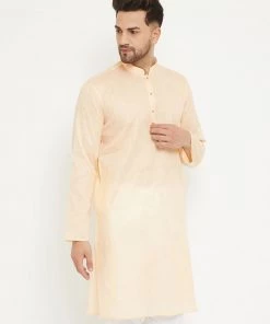 Vastramay Men's Cream Cotton Blend Kurta