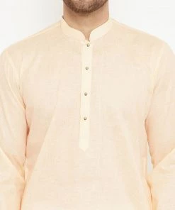 Vastramay Men's Cream Cotton Blend Kurta