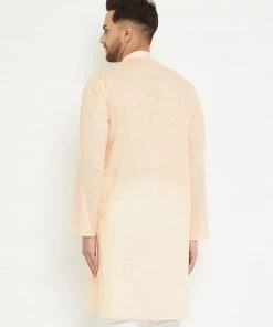 Vastramay Men's Cream Cotton Blend Kurta