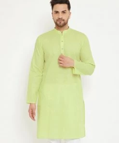 Vastramay Men's Green Cotton Blend Kurta
