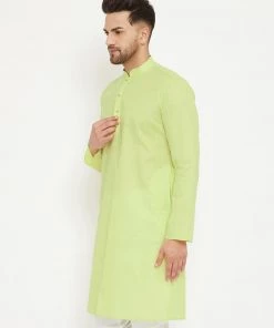 Vastramay Men's Green Cotton Blend Kurta