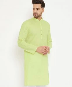 Vastramay Men's Green Cotton Blend Kurta