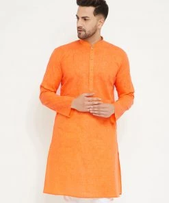Vastramay Men's Orange Cotton Blend Kurta