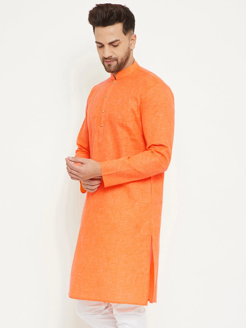 Vastramay Men's Orange Cotton Blend Kurta 4 Vastramay Men's Orange Cotton Blend Kurta