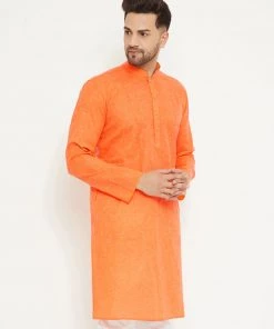 Vastramay Men's Orange Cotton Blend Kurta 11 Vastramay Men's Orange Cotton Blend Kurta