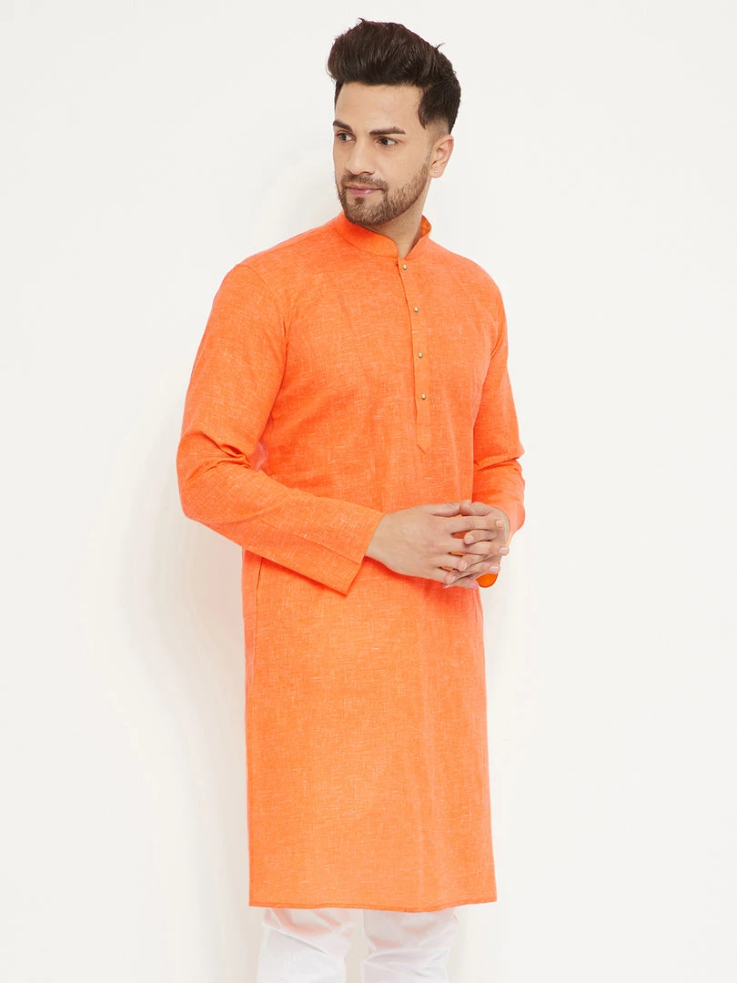 Vastramay Men's Orange Cotton Blend Kurta 5 Vastramay Men's Orange Cotton Blend Kurta