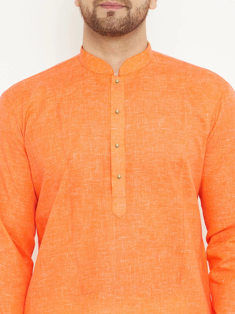 Vastramay Men's Orange Cotton Blend Kurta 6 Vastramay Men's Orange Cotton Blend Kurta