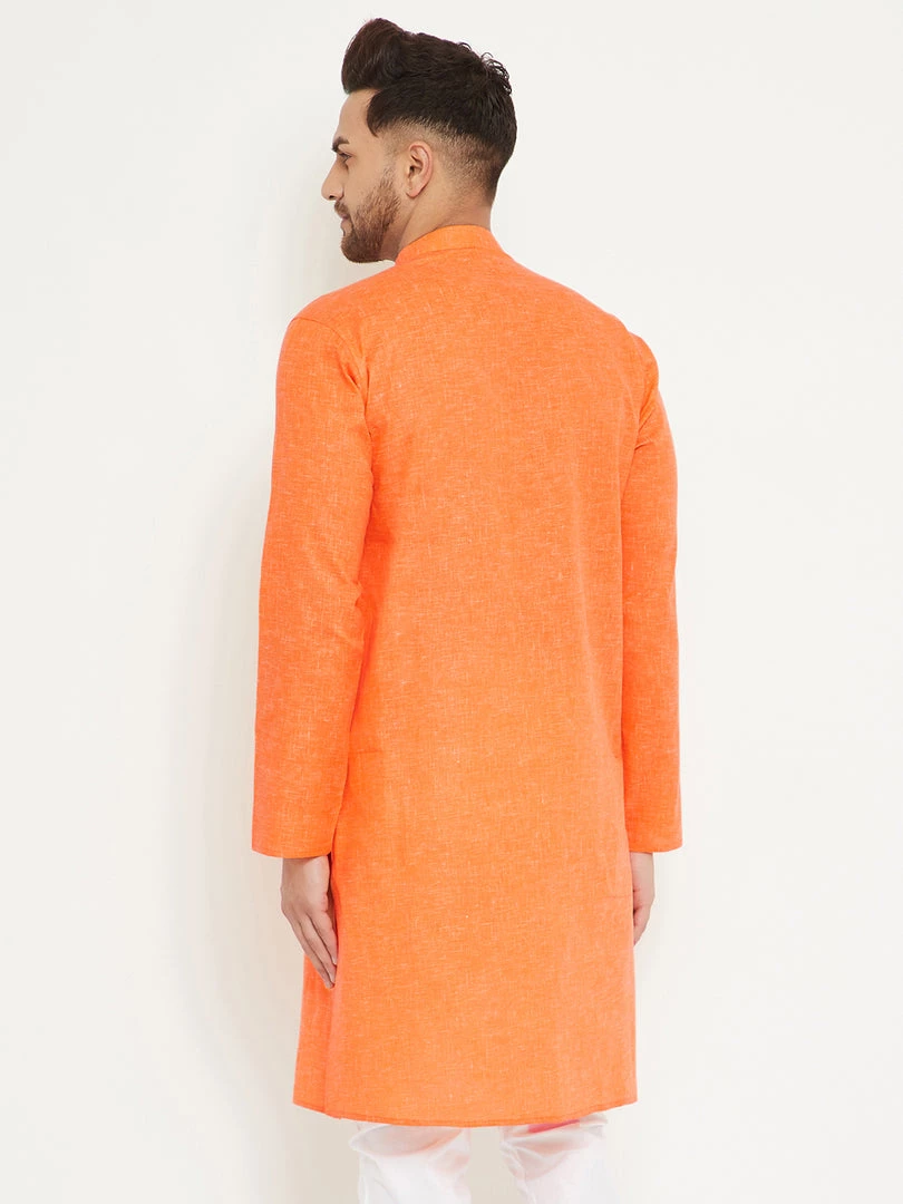 Vastramay Men's Orange Cotton Blend Kurta 7 Vastramay Men's Orange Cotton Blend Kurta
