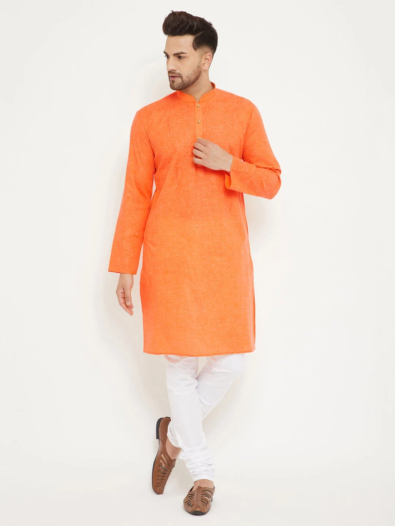 Vastramay Men's Orange Cotton Blend Kurta 8 Vastramay Men's Orange Cotton Blend Kurta