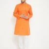 Vastramay Men's Orange And White Cotton Blend Kurta Pyjama Set Kurta Sets