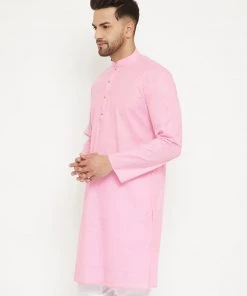 Vastramay Men's Pink Cotton Blend Kurta