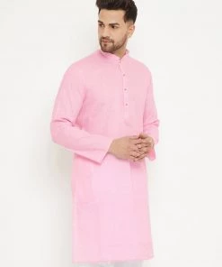Vastramay Men's Pink Cotton Blend Kurta