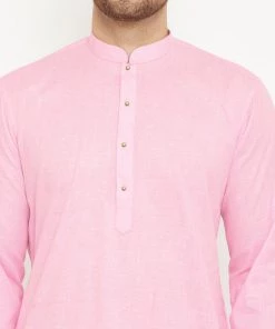 Vastramay Men's Pink Cotton Blend Kurta