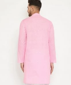 Vastramay Men's Pink Cotton Blend Kurta
