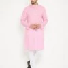 Kurta Sets Vastramay Men's Pink And White Cotton Blend Kurta Pyjama Set
