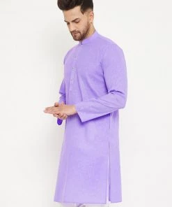 VASTRAMAY Men's Purple Cotton Blend Kurta