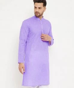 VASTRAMAY Men's Purple Cotton Blend Kurta