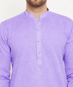 VASTRAMAY Men's Purple Cotton Blend Kurta