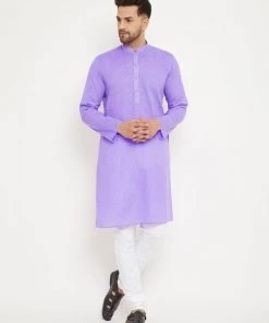 VASTRAMAY Men's Purple Cotton Blend Kurta
