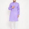 Vastramay Men's Purple And White Cotton Blend Kurta Pyjama Set