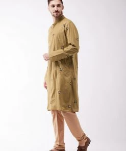 Vastramay Men's Chiku And Rose Gold Cotton Blend Kurta And Pyjama Set