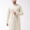 Vastramay Men's Cream Cotton Blend Kurta